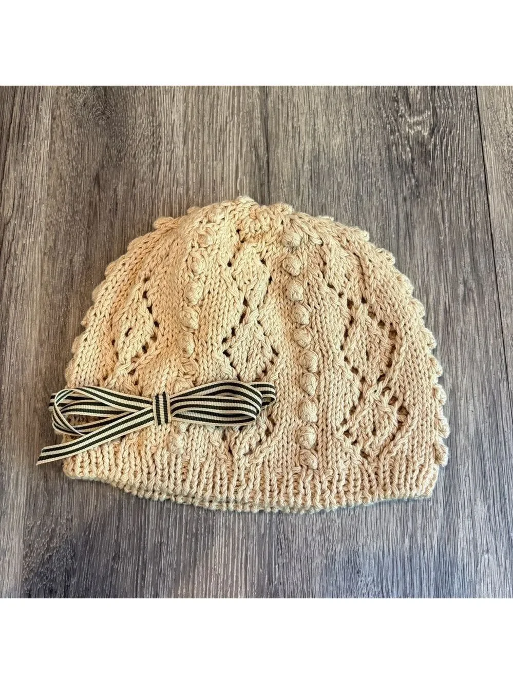 Olive Branch Cotton and Linen Blend Cream Knit Hat with Bow